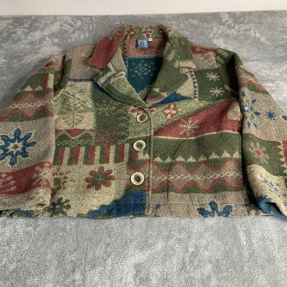 Vintage Tapestry Blazer Floral Neutrals Size Large Short Cropped - Picture 1 of 5